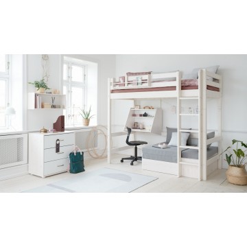 CLASSIC – HIGH BED 140CM – W. STRAIGHT LADDER – WHITE WASHED