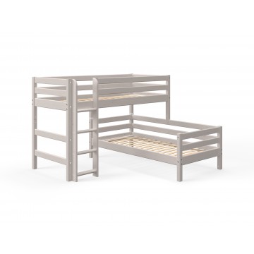 CLASSIC - SEMI HIGH BED W. SINGLE BED + STRAIGHT LADDER – GREY WASHED